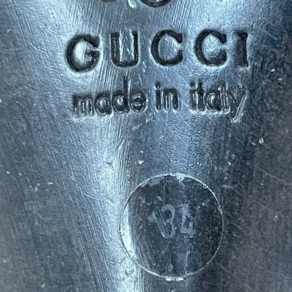 AUTHENTIC Y2K Gucci size 34 GG monogram Denim Wood Mule Heels - Picture 5 of 9